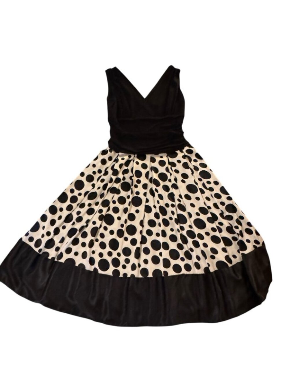 Mid Century Style Dress Women's 12 Black & White Sleeveless Fit Flare Polka Dot - Picture 2 of 16